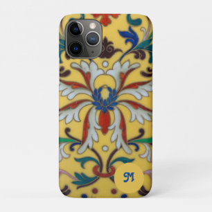 Retro Geel Bloemen Botanisch Monogrammed iPhone 11 Pro Hoesje