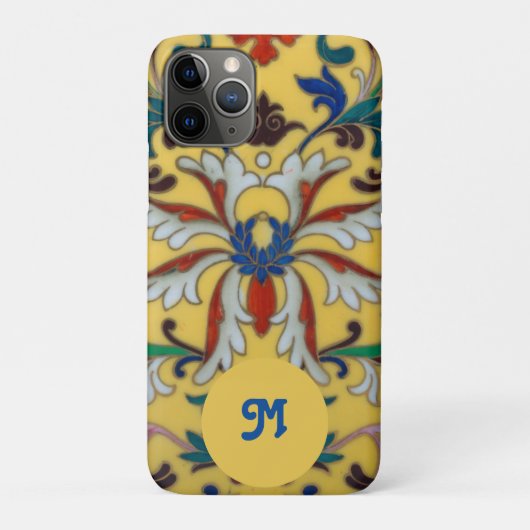 Retro Geel Bloemen Botanisch Monogrammed Case-Mate iPhone Case (Achterkant)