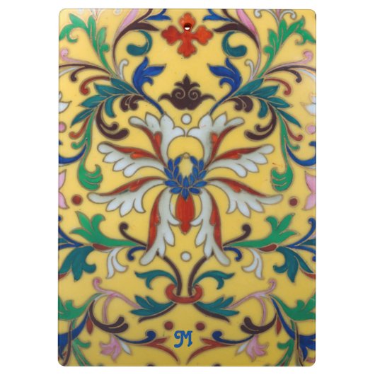 Retro  Geel Bloemen Botanisch Monogrammed Klembord (Achterkant)