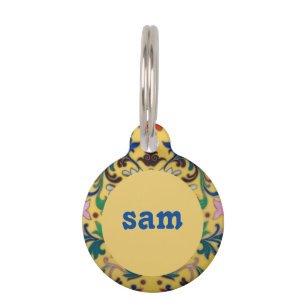 Retro  Geel Bloemen Botanische naam Huisdierpenning