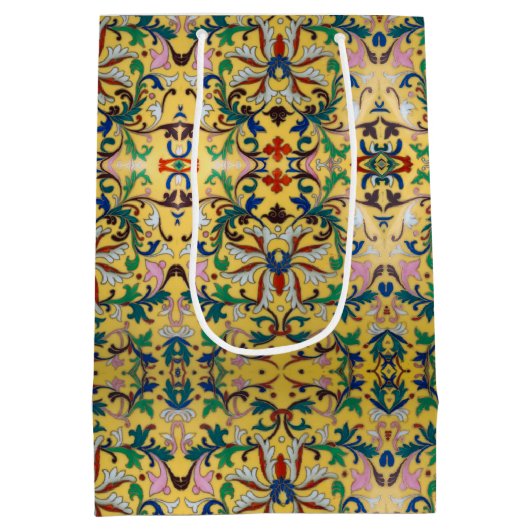 Retro  geel bloemig botanisch patroon medium cadeauzakje (Achterkant)