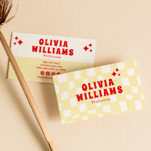 Retro Geel Bold Groovy Geruit Funky Trendy Visitekaartje