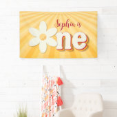 Retro Geel Daisy Eerste Verjaardag Banner | groovy (Insitu)