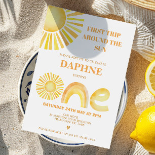 Retro geel eerste reis rond de verjaardag van de z kaart