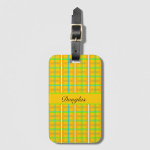 Retro Geel en Blauw Douglas Tartan, op maat Bagagelabel