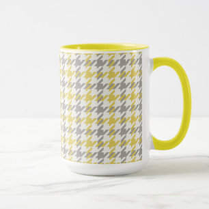 Retro geel en grijs houndstooth geruit patroon mok