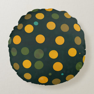 Retro Geel en Groen Polka Dot Patroon Rond Kussen