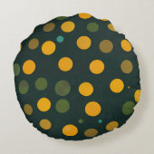 Retro Geel en Groen Polka Dot Patroon Rond Kussen (Achterkant)