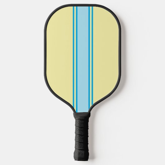 Retro Geel en Hemelsblauw Gestreept - Monogrammed Pickleball Paddle (Achterkant)
