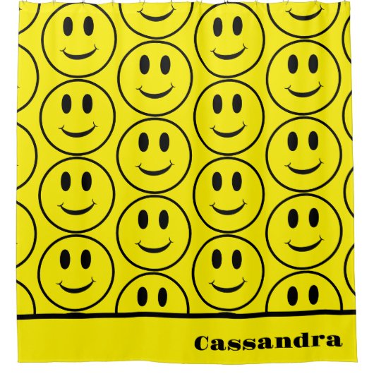 Retro Geel Gelukkig Glimlachend Gezicht Douchegordijn (Voorkant)
