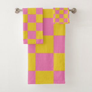 Retro Geel met gereguleerde roze kleur Bad Handdoek
