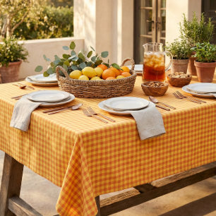 Retro geel oranje geruit picknicktafel decor tafelkleed