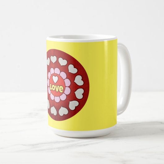 Retro Geel Rood Hart Liefde Mok Cup (Voorkant rechts)