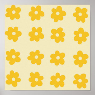 Retro Geel Tropisch Eenvoudig Bloempatroon Poster