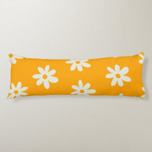 Retro Geel Wit Bloemen Eenvoudig Bloempatroon Lichaamskussen