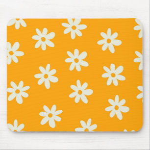Retro Geel Wit Bloemen Eenvoudig Bloempatroon Muismat