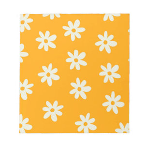 Retro Geel Wit Bloemen Eenvoudig Bloempatroon Notitieblok