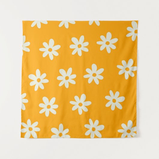 Retro Geel Wit Bloemen Eenvoudig Bloempatroon Wandkleed (Voorkant)