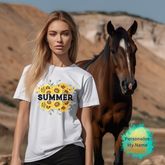 Retro geel Zonnebloem Naam T-shirt
