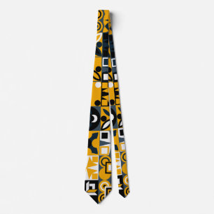 Retro geel zwart geometrisch modern patroon  stropdas