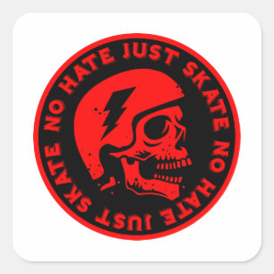 Retro geen haat alleen Schaats schedel Vierkante Sticker