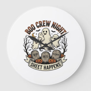 Retro Geest Halloween Boo Crew Laken Feest T-shirt Grote Klok