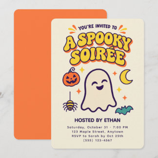 Retro Geest Spoky Soiree Schattige Halloween Feest Kaart