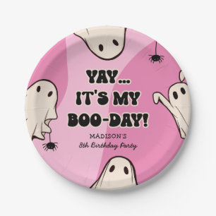 Retro Geesten Roze Halloween Verjaardagsfeestje Papieren Bordje