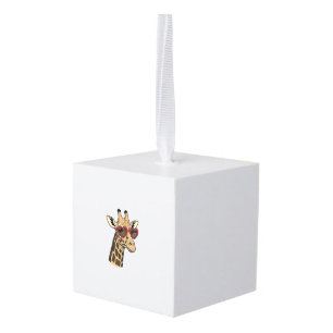 Retro gegraveerde giraffe hart zonnebril ontwerp_1 kubus ornament