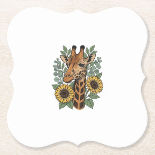 Retro gegraveerde giraffe zonnebloem bloemen shirt kartonnen onderzetters