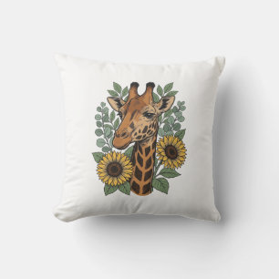 Retro gegraveerde giraffe zonnebloem bloemen shirt kussen