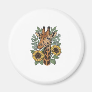 Retro gegraveerde giraffe zonnebloem bloemen shirt magneet
