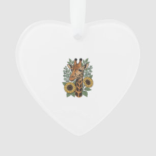 Retro gegraveerde giraffe zonnebloem bloemen shirt ornament