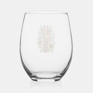 Retro gegraveerde giraffe zonnebloem bloemen shirt wijnglas zonder voet