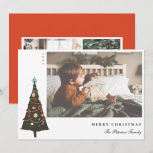 Retro geïllustreerd kerstboommodel Modern Feestdagenkaart