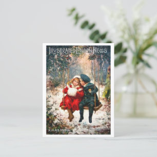 Retro Geïllustreerd Londen Nieuws Kerstmis Briefkaart