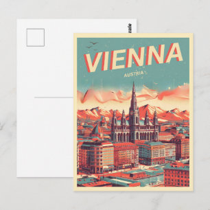 Retro geïllustreerde stad Wenen Oostenrijk cadeaus Briefkaart