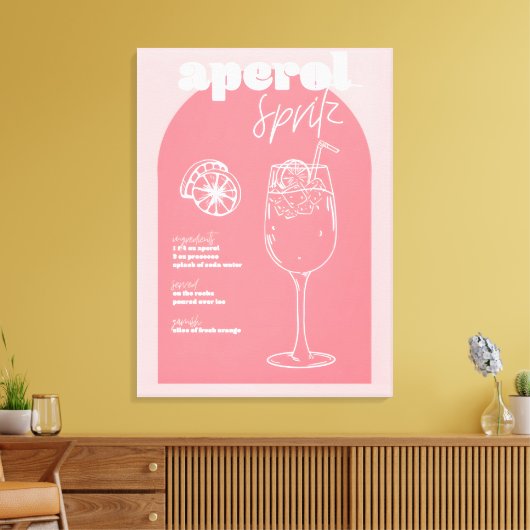 Retro geïnspireerd Aperol Spritz Roze Canvas Afdruk (Insitu (Woonkamer))
