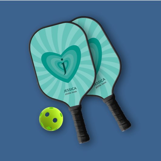 Retro geïnspireerd Groovy Cyan persoonlijk monogra Pickleball Paddle