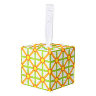 Retro geïnspireerd Sinaasappel groen & geel Kubus Ornament