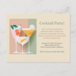 Retro-geïnspireerde cocktailparty-uitnodiging briefkaart
