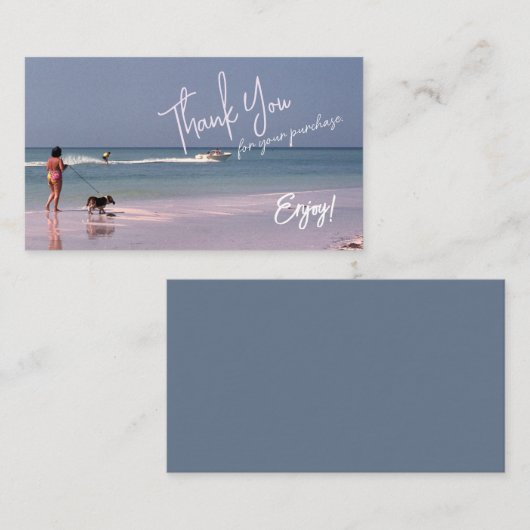 Retro-geïnspireerde Dame en Hond op het Strand Bed Visitekaartje (Voorkant / Achterkant)