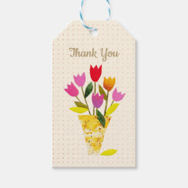 Retro-geïnspireerde tulpen gestippeld Dank u Cadeaulabel