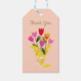 Retro-geïnspireerde tulpen gestippeld Dank u Cadeaulabel