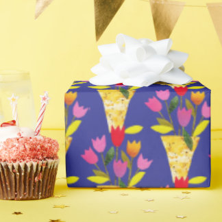 Retro-geïnspireerde tulpen met de hand geïllustree cadeaupapier