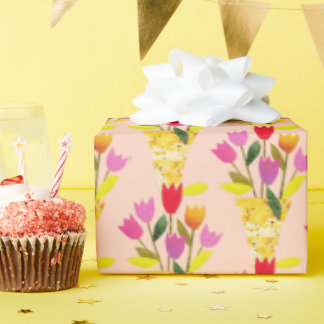 Retro-geïnspireerde tulpen met de hand geïllustree cadeaupapier