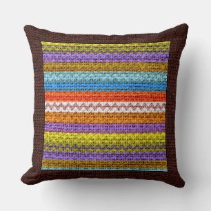 Retro gekleurde Chevron Modern Burlap Border Kussen