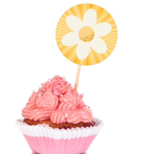 Retro Gele Daisy Verjaardagssticker   Little Miss  Ronde Sticker