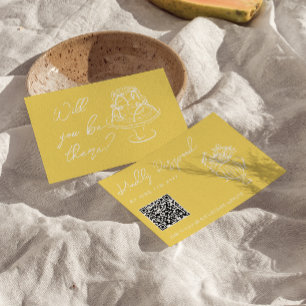Retro Gele Hand Getekende Bloemencode QR Code Huwe RSVP Kaartje