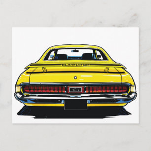 Retro Gele Muscle Car Achter Pop Art Illustratie Briefkaart